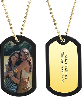 MeMeDIY Photo NecklaceDog Tag Necklace for Men Custom Stainless Steel Military Tag with Silicone Case Engrave TextPhoto Hip Hop Military Army Style Pendant Necklace