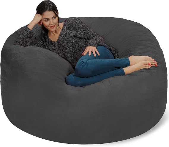 Chill Sack Bean Bag Chair - 5' Giant Memory Foam Lounge Chair with Soft Microfiber Cover Cozy Furniture for Living Room, Dorm, Kids' Rooms Comfortable 5 Ft, Microsuede Lounge Sofa, Charcoal