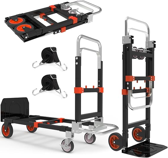 3-in-1 Folding Hand Truck, 500 lb Heavy Duty Steel Dolly