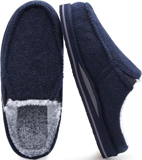 ONCAI Mens Slippers with Orthotic Arch Support,House Slippers Cotton-Blend High-Density Memory Foam Comfort Plantar Fasciitis Warm Slip-on Indoor Outdoor Rubber Sole Felt US Size 7-16