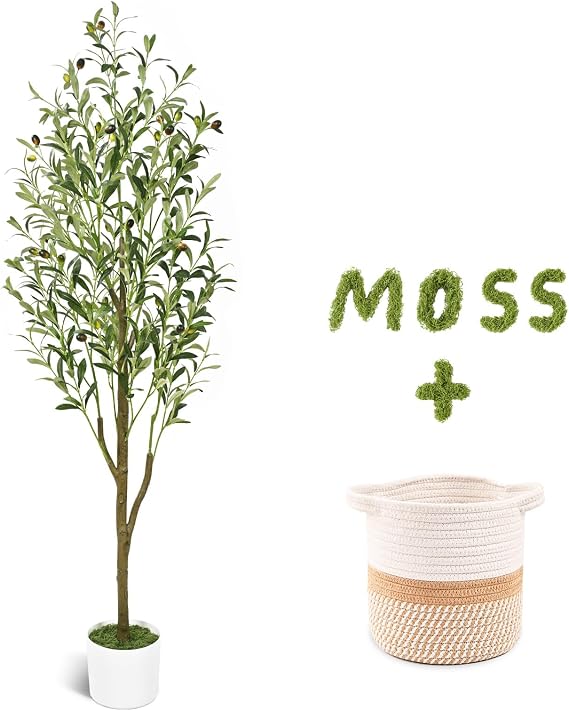 Waipfaru 5FT Artificial Olive Tree with Basket, Realistic Wood Trunk | Indoor Faux Olive Trees with Planter&Basket, Fake Olive Silk Tree Realistic Olive Plants for Office Decor Home Living Room
