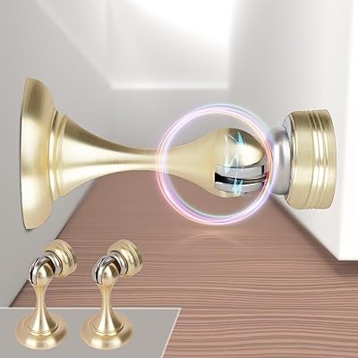Mega Handles Magnetic Door Stopper, Scratch Free Magnetic Door Catch for Wall, Elegant Magnet Stopper for Floor or Wall - Satin Brass 2 Pack