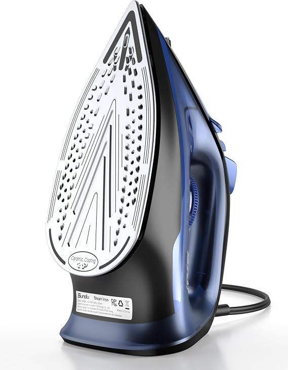 Sundu Steam Iron for Clothes with Rapid Heating Ceramic Coated Soleplate