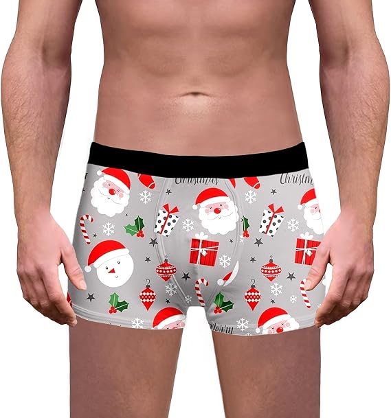 Funny Christmas Underwear Men, Christmas Print Breathable wear