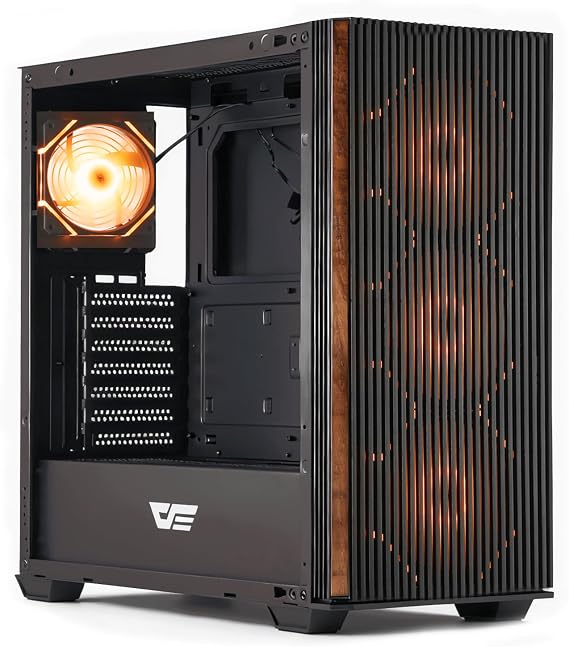 darkFlash DS900WS(2025) ATX PC Case, Genuine Walnut Wood, High Airflow, Pre-Install 4x120mm PWM ARGB Fans Computer Case, Mid-Tower Gaming PC Case, Type C Port, up to 360mm AIO(Black)