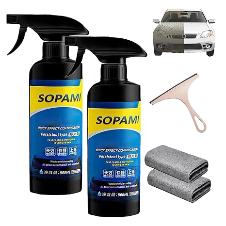 Sopami Car Coating Spray, Quick Effect Coating Agent, Automotive Glass Oil Film Remover, Multi-Functional Car Windows Oil Film Cleaning Removal Spray for All Vehicles (2 PCS)