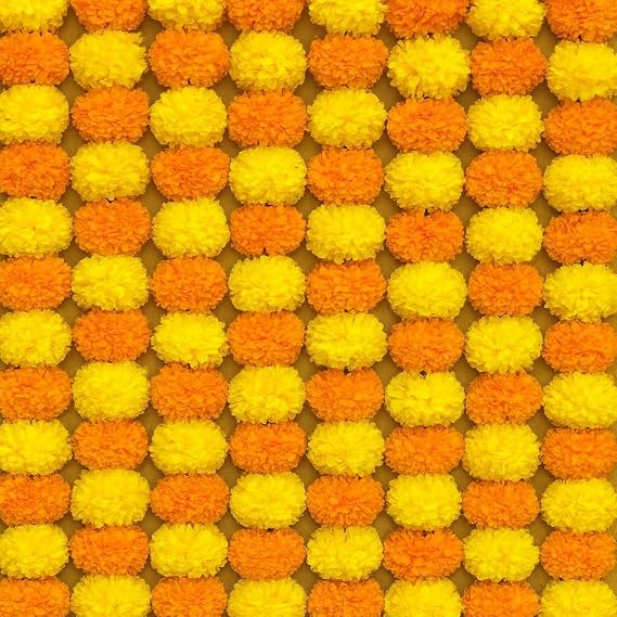 Marigold Garland for Diwali Decorations Pack of 5 - Marigold Artificial Flowers, Indian Marigold Flower Garland for Diwali Decorations (Light Orange Light Yellow | 4 to 4.5 ft) Hashcart