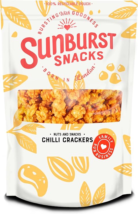 Sunburst Snacks Chilli Rice Crackers, Crispy Sweet and Mild Spicy Snack, Asian Flavours, 500g