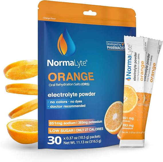 NormaLyte Orange Electrolyte Powder Packets, Hydration Stick, 30 Count
