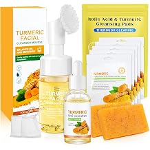 6 Pcs Tumeric Face Wash and Care Set Kojic Acid Soap Turmeric Face Wash and Serum Turmeric Cleansing Pads and Face Masks Deep Cleansing Turmeric Soap Cleansing Skincare Set for All Skin Type