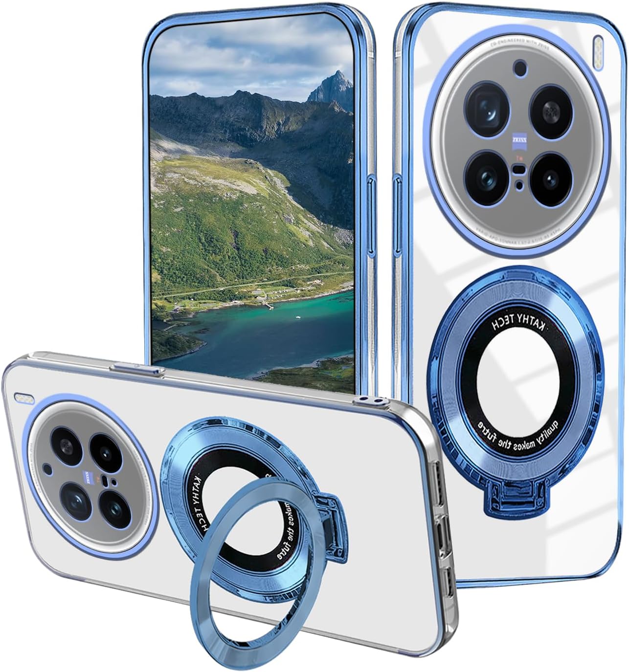 磁気スタンド付きvivo X200 Ultraケース対応 vivo X200 Ultraフォンケース シリコン透明アクセサリー Funda 耐衝撃 高級 保護 オリジナルカバーブルー