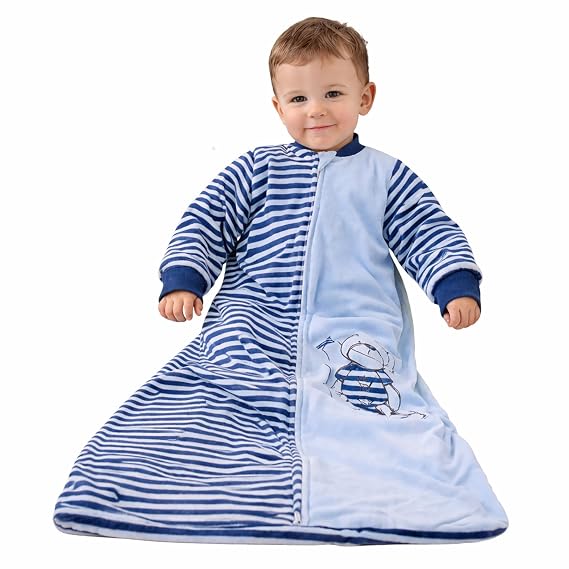Toddler Sleeping Sack Long Sleeve 9-24M Cotton Velvet Tog 2.0 Warm12-18 Months Baby Wearable Blanket Soft Sleeping Bag with Arms 4 Seasons