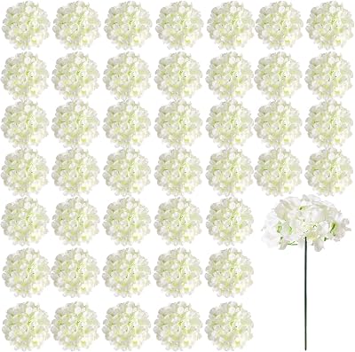 Auihiay 46 PCS Hydrangea Artificial Flowers Silk Hydrangea Heads with Stems, Ivory Artificial Hydrangea Flowers for DIY Wedding Centerpiece, Garden, Home, Party, Baby Shower Decor