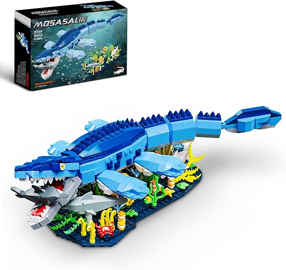 Mov stone Dinosaur World Mosasaurus Building Set- with Coral Base,Compatible with for Boys 8-14, Jurassic Ocean Building, Birthday Gift Set for Boys & Adults (787 Pcs)