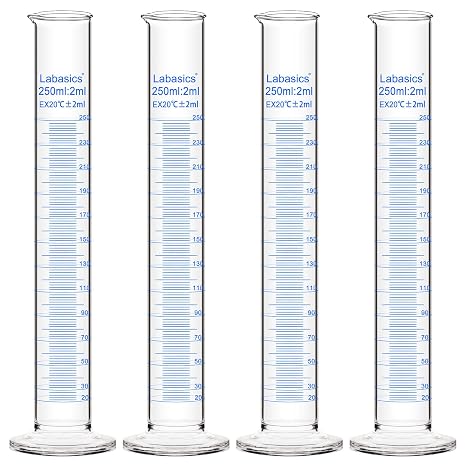 Labasics 4-Pack Borosilicate Glass 250 ml Heavy Wall Graduated Cylinder Measuring Cylinder