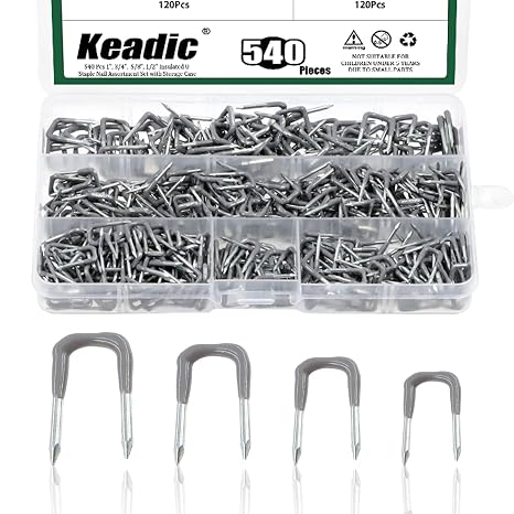 Keadic 540Pcs Insulated U Staple Nail Assorted Size Set, 0.56", 0.44, 0.41", 0.36" Electrical Cable Staples Metal Cable Clip with Plastic Staple Wire Holder for Fixing Wires Cables