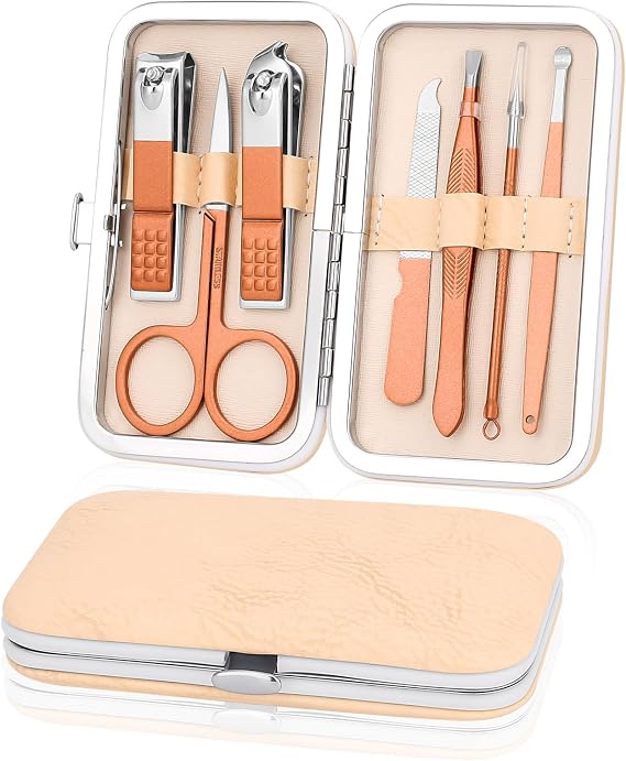 Manicure Set-Stainless Steel Nail Care Set-Professional 7 in 1 Ingrown Toenail Clipper Grooming Tool-Pedicure Kit & Toe Nail Cutter-Thick Nail Scissors Toiletries with Cuticle Trimmer (Rose Gold)