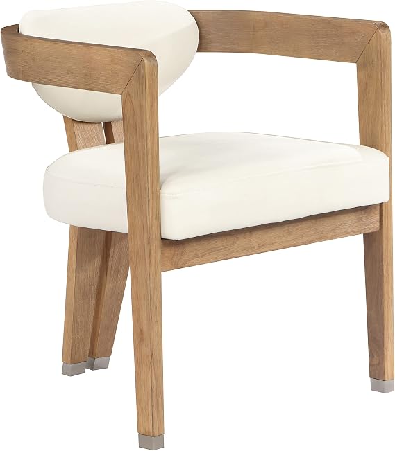 Meridian Furniture 564Cream-C Carlyle Collection Modern | Contemporary Dining Chair, Solid Wood Brushed Natural Finish, Soft Cream Vegan Leather, Brushed Chrome Accents, 24" W x 23.5" D x 29" H, Cream