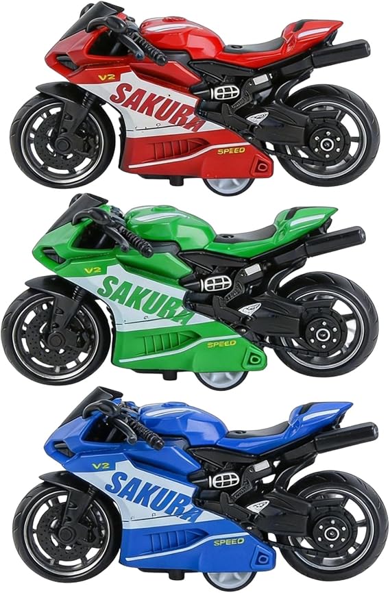 3Pcs Motorcycle Model, Pull Back Motorcycle, Red Green Blue Color Collection, Racing Game Set for Hand Eye Coordination, Display Decor for Collectors