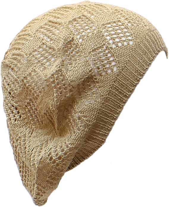 an Womens Knit Beanie Beret Hat Lightweight Fashion Accessory Crochet Cutouts