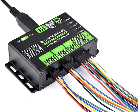 waveshare USB to UART/I2C/SPI/JTAG Converter, USB to 2-ch UART, or USB to 1-ch UART + 1-ch I2C + 1-ch SPI, or USB to 1-ch UART + 1-ch JTAG,Compatible with Win7/8/8.1/10/11, Linux, Androidetc.