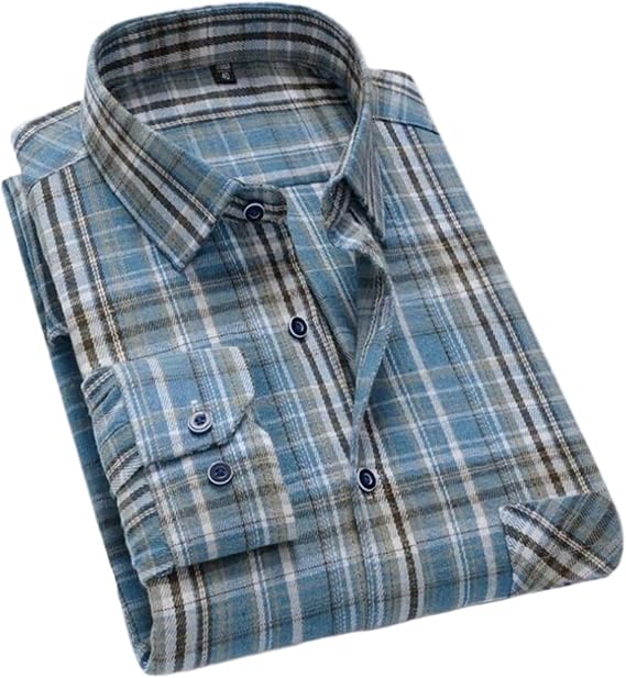 Men's Plaid Stripe Shirts Cotton Long Sleeve Shirt