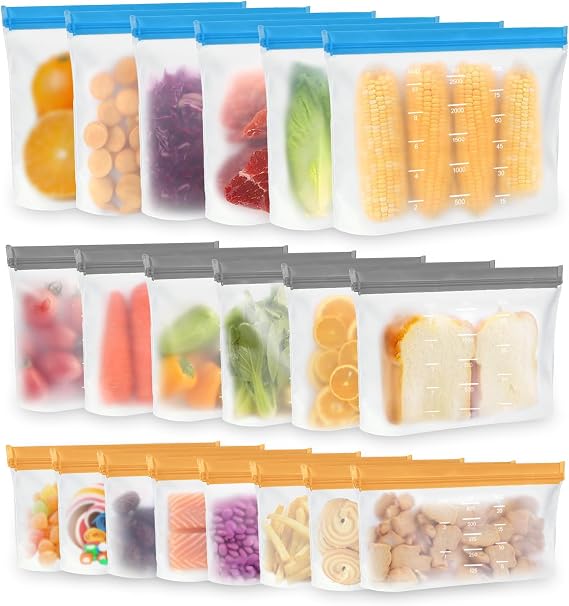 20 Pack Reusable Freezer Bags Silicone Freezer Bags