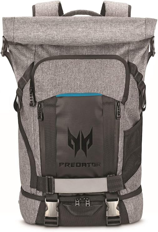 acer Predator Rolltop Gaming Backpack, Water Resistant Lightweight Travel Backpack Fits and Protects Up to 15.6" Gaming Laptops, Grey with Teal Accents