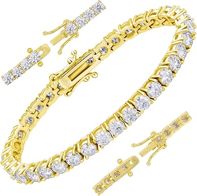 Moissanite Tennis Bracelet for Women Men WhiteYellow Gold Plated S925 Sterling Silver D Color VVS1 Round Cut Moissanite Bracelets 23456MM 6.577.58inch