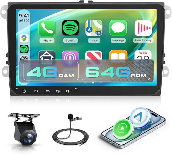 4G+64G 9'' Android 15 Car Stereo Radio Wireless Carplay for VW Passat Jetta Tiguan Golf MK5 MK6 T5 EOS Polo, Rimoody Android Auto GPS 5G-WiFi Bluetooth 5.0 Touchscreen FM/RDS SWC Backup Camera