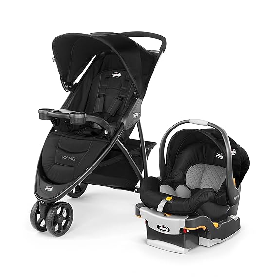 Chicco Viaro Travel System, Viaro Quick-Fold Stroller with KeyFit 30 Infant Car Seat and Base, Black/Black