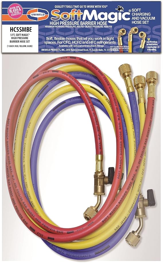 Uniweld H5BVS Manifold Hoses 60in With Valve Ball FCF/HCFC/HFC,R410 HC5SMBE H5BVS