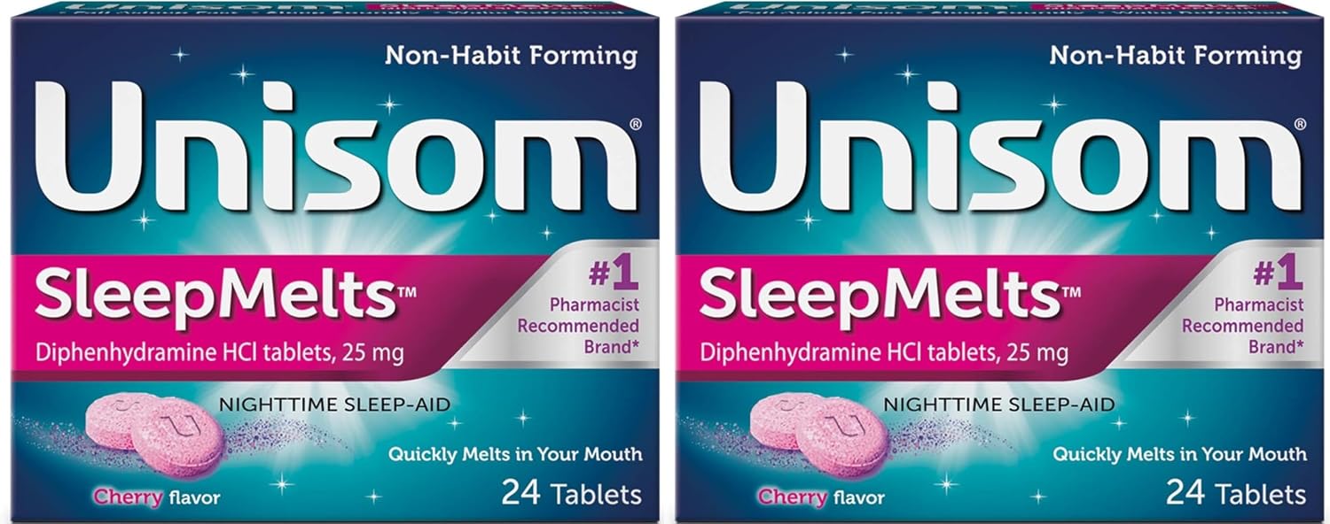 Unisom SleepMelts, Nighttime Sleep-aid, Diphenhydramine HCI, 24 Tablets, 25mg- Pack of 2