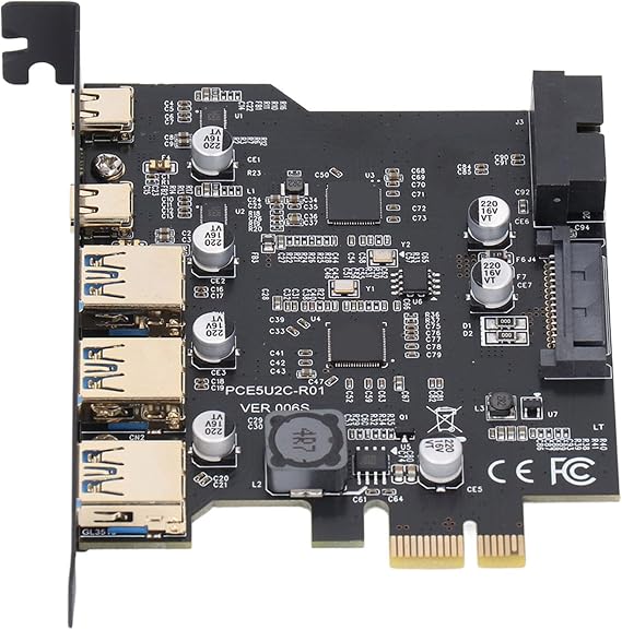 PCIe to USB 3.2 Gen1 Card, 7 Port (4 USB-C + 3 USB-A) PCI Express Expansion Card for Desktop PC, Internal USB 3.0 Hub Adapter with SATA Power, Support for for Linux