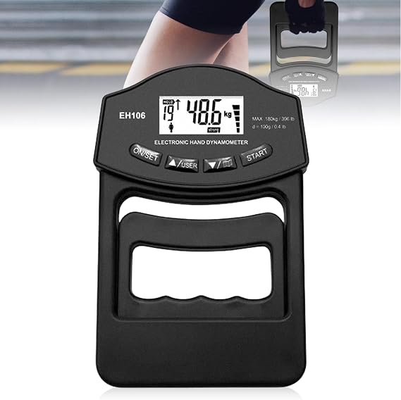 Digital Hand Strength Gauge, 396 lb/180 kg Grip Strength Gauge, Sensitive Grip Strength Tester, Electronic Grip Strength Gauge, Large LED Screen with USB Charging Cable (Black)