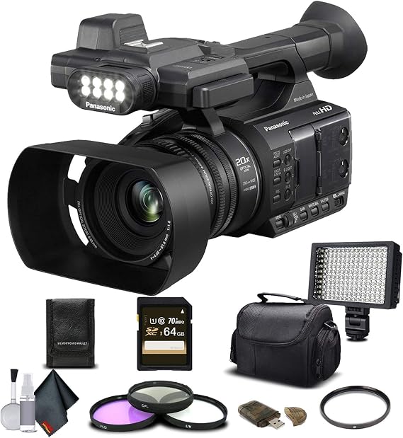 Panasonic AG-AC30 Full HD Camcorder (AG-AC30PJ) with 64GB Memory Card, LED Light, Case, Telephoto Lens, and More - Advanced Bundle