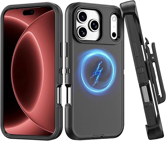Compatible with iPhone 18 Pro/17 Pro Case, with Belt Clip Holster Black