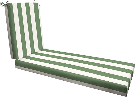 Honeycomb Outdoor Chaise Lounge Cushion for Patio Furniture, Water & Fade Resistant, Removable Cover, 21.5 x 70, Heritage Cabana Stripe Green & Cream