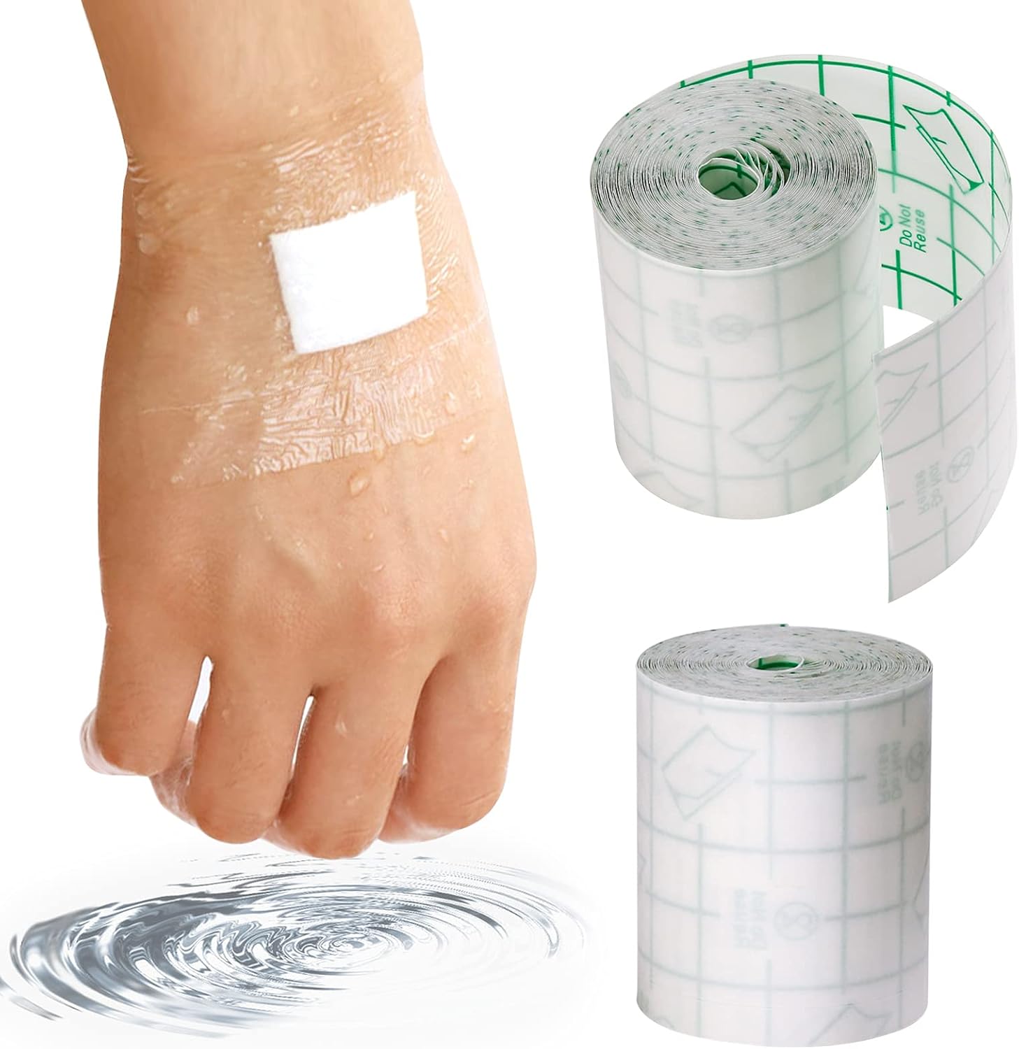 2 roll Waterproof Transparent Bandage Film Roll Adhesive Tape Medical Wound Tattoo Aftercare Waterproof Bandage Dressing Plaster Stretch Fixation Tape Anti-Allergic Self-Paste Swimming5cm5m