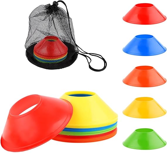 XIHIRCD 25pcs Disc Soccer Cones for Sports Training, Mini Football Cones & Mesh Carry Bag Flexible Agility Premium Training for Basketball Football Running Drills Sports Games Skating