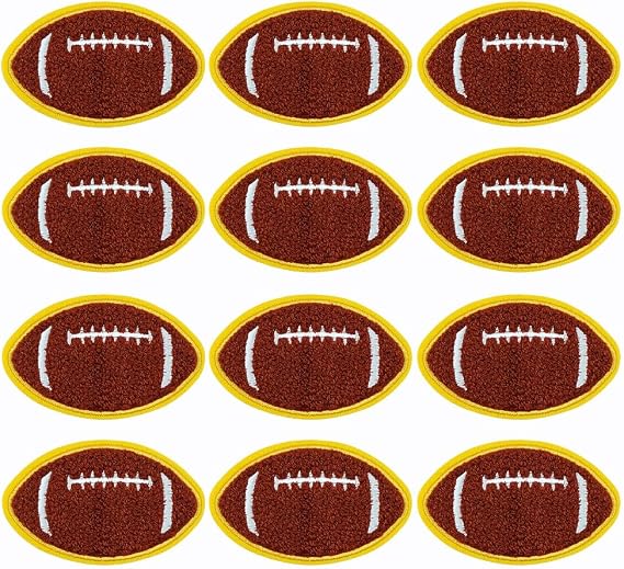 SaktopDeco 12 PCS Football Patches Chenille Football Iron On Patches Football Embroidered Patches for DIY Clothing Repair Decoration