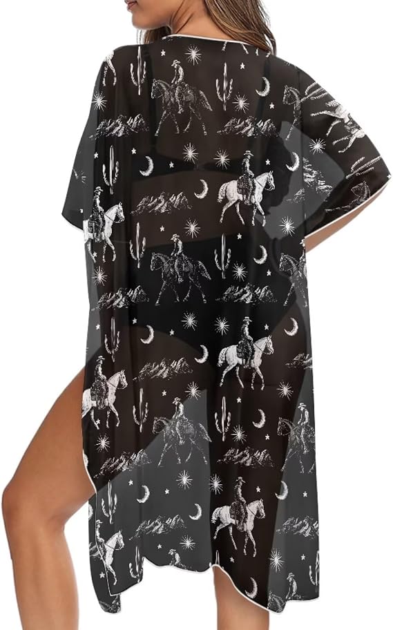 Swimsuit Cover Ups Bathing Suit Coverup Hawaiian Kimono Cardigan for Women Summer Short Sleeve Sheer
