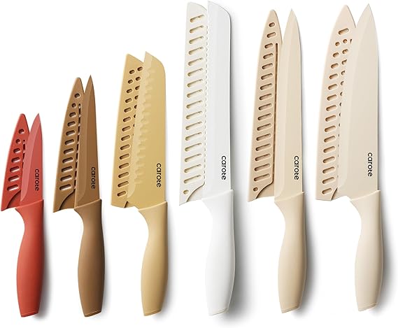 CAROTE Kitchen Knife Set, 6 Color-Coded Knives and 6 Blade Guards, 12-Piece