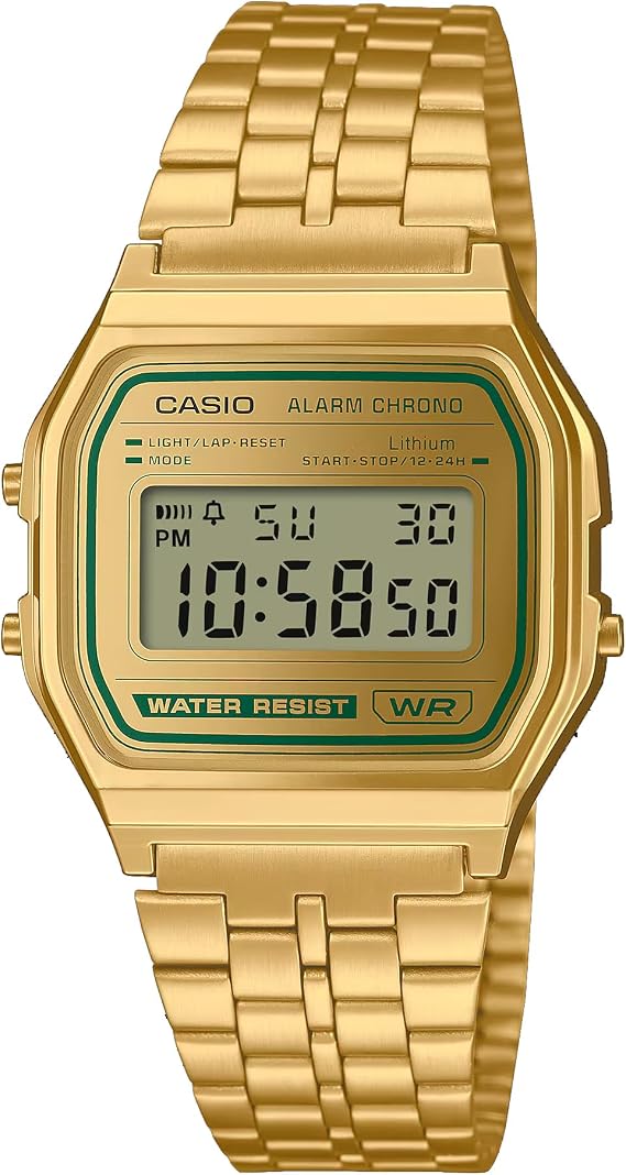 Casio A158WEGV-9A | Vintage Gold Digital Watch | Stainless Steel Band | LED Light | Stopwatch | 7-Year Battery