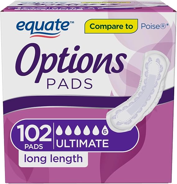 Equate Options Women's Ultimate-Long Incontinence Pads, 102 Count with IncrediShop Bookmark