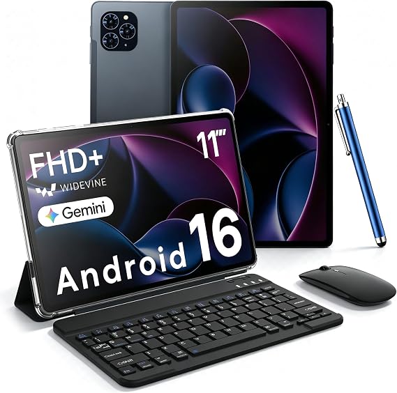 11 Inch Android 16 Tablet with Keyboard, FHD Display