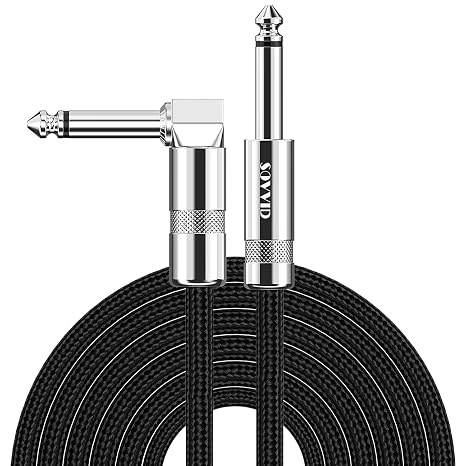Professional Guitar Cable 1.8M/6FT, Braided Guitar Lead Instrument Cables 6.35mm 1/4 Inch Jack Cord for Electric Guitar Bass, Amp, Speaker, Keyboard, Mandolin, Pro Audio (Black)