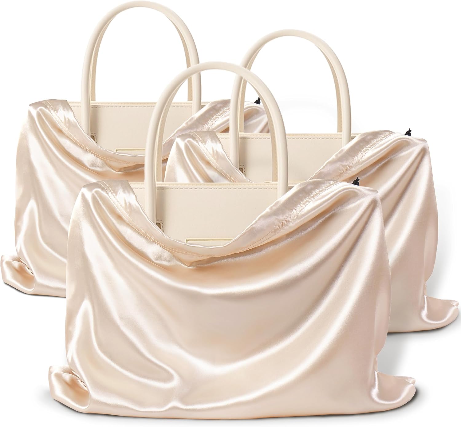 Vonty 3 Pack Silky Dust Bags for Shoes and Purses, Satin Drawstring Bag for HandBags Boots - Beige Shoe Bag Silk Dust Cover Bag Protector Travel Storage Pouch23.6 x 19.6 In