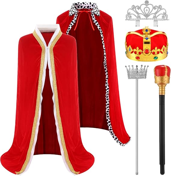 Tisancy 6Pcs King & Queen Costume for Adult Robe Cape Crown Scepter