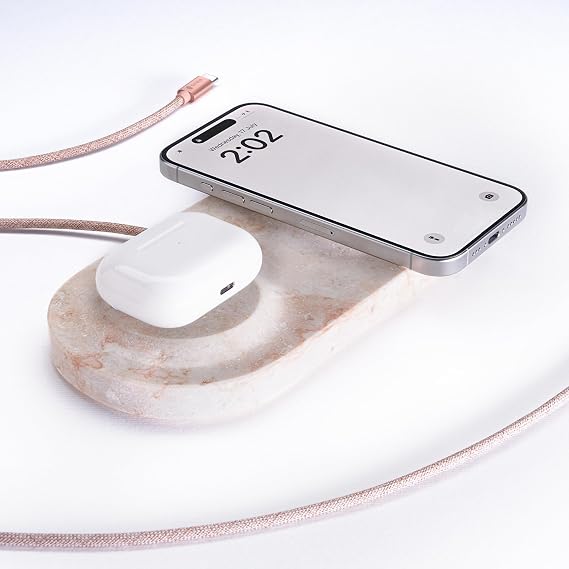 Einova Dual Classic Stone Dual Wireless Charging Pad in Genuine Marble, Designed in Italy, Qi Certified, for Smartphones, Wireless Earbuds & More Cream Marble